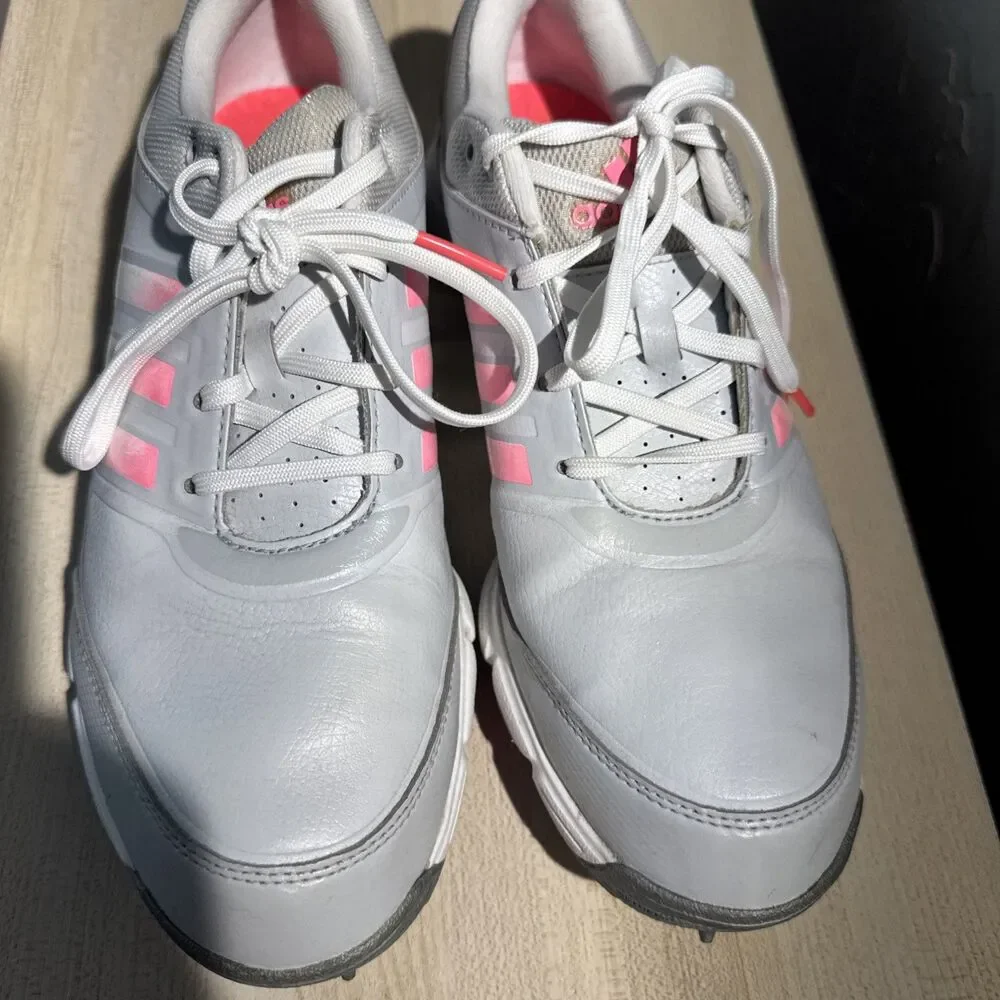Adidas Shoes Womens 8 FitFoam Traxion Golf Cleats Sneakers Gray Pink Lace Up